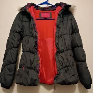 London Fog Black Puffer Coat with Red Interior